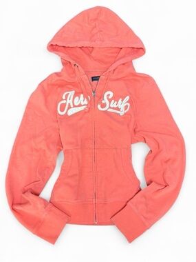 Y2K Aeropostale coral ‘aero surf’ zip up sweater🎀